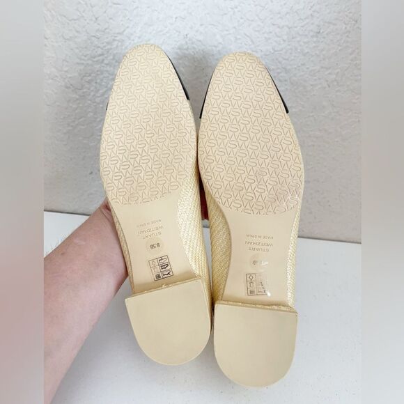 Stuart Weitzman Sleek Bow rounded toe black ballet Flats with natural raffia 8.5 - Picture 12 of 17